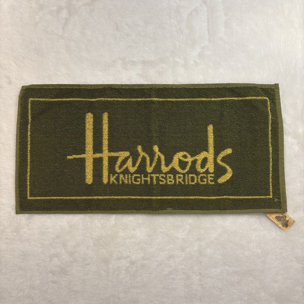 NWT Vintage Harrod’s Knightsbridge England Bar Towel/Golf Towel Green And Gold